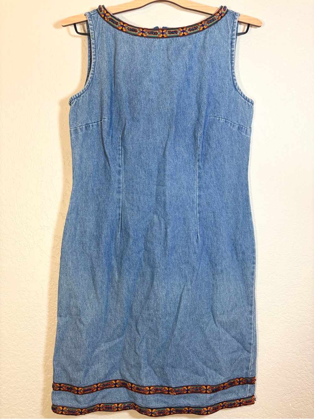 Vintage Denim Embroidered Beaded Trim Dress Size 8